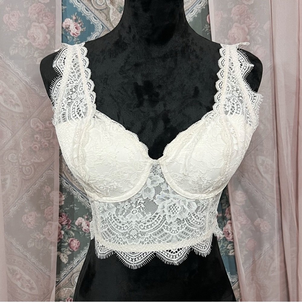 Victoria’s Secret Ivory Lace Bustier Corset Bralette 34D